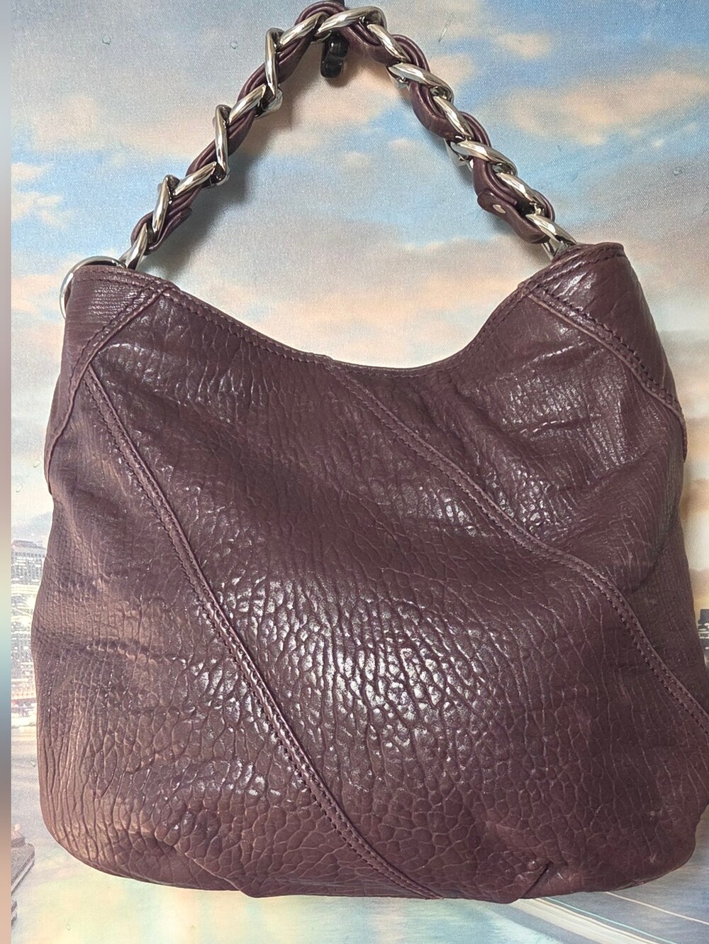 MICHAEL Michael Kors Plum Leather Shoulder Hobo with Chain Strap